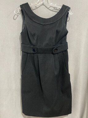 A.B.S. Allen Schwartz Black Textured Sheath Dress Size 4 Sleeveless Belt Detail